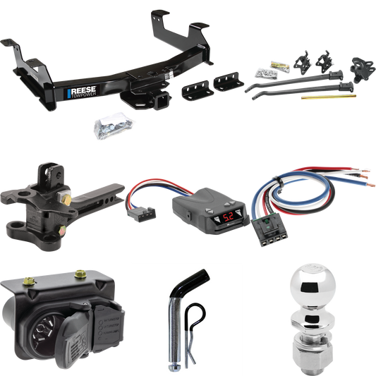 Fits 2011-2014 GMC Sierra 2500 HD Trailer Hitch Tow PKG w/ 17K Trunnion Bar Weight Distribution Hitch + Pin/Clip + 2-5/16" Ball + Tekonsha Brakeman IV Brake Control + Generic BC Wiring Adapter + 7-Way RV Wiring By Reese Towpower