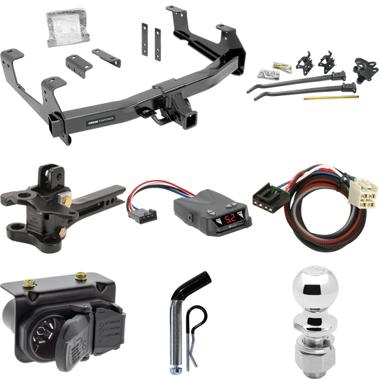 Fits 2015-2019 Chevrolet Silverado 3500 HD Trailer Hitch Tow PKG w/ 17K Trunnion Bar Weight Distribution Hitch + Pin/Clip + 2-5/16" Ball + Tekonsha Brakeman IV Brake Control + Plug & Play BC Adapter + 7-Way RV Wiring By Reese Towpower