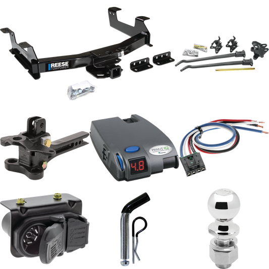 Fits 2011-2014 Chevrolet Silverado 3500 HD Trailer Hitch Tow PKG w/ 17K Trunnion Bar Weight Distribution Hitch + Pin/Clip + 2-5/16" Ball + Tekonsha Primus IQ Brake Control + Generic BC Wiring Adapter + 7-Way RV Wiring By Reese Towpower