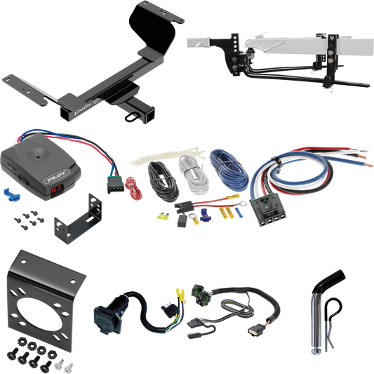 Fits 2022-2023 Chevrolet Equinox Trailer Hitch Tow PKG w/ 8K Round Bar Weight Distribution Hitch w/ 2-5/16" Ball + Pin/Clip + Pro Series Pilot Brake Control + Generic BC Wiring Adapter + 7-Way RV Wiring (Excludes: Premier or Models w/1.6L Diesel Engi