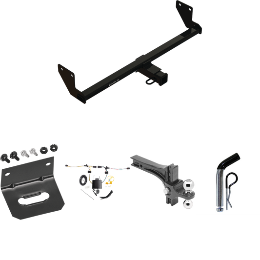 Fits 2021-2023 KIA Seltos Trailer Hitch Tow PKG w/ 4-Flat Wiring Harness + Dual Adjustable Drop Rise Ball Ball Mount 2" & 2-5/16" Trailer Balls + Pin/Clip + Wiring Bracket By Draw-Tite