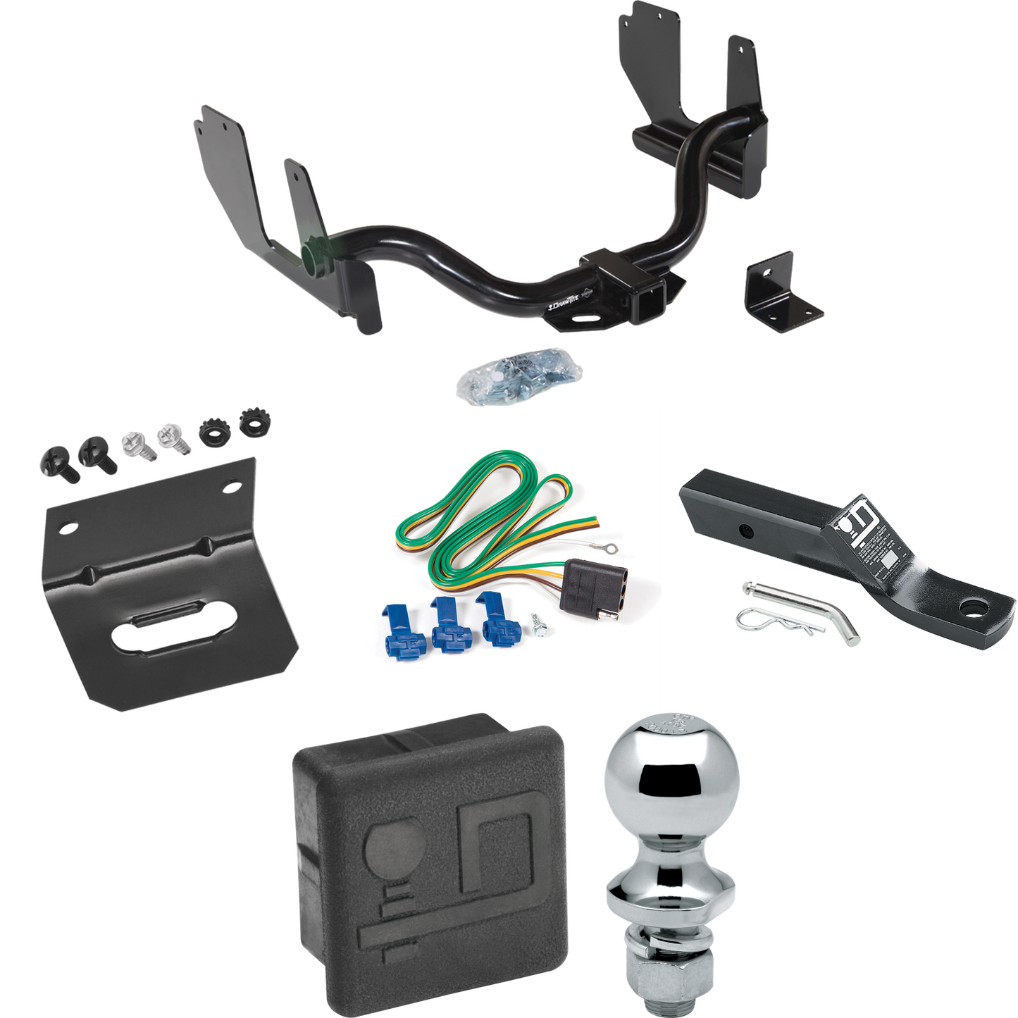 Fits 2004-2005 Ford F-150 Trailer Hitch Tow PKG w/ 4-Flat Wiring + Ball Mount w/ 2" Drop + 1-7/8" Ball + Wiring Bracket + Hitch Cover By Draw-Tite