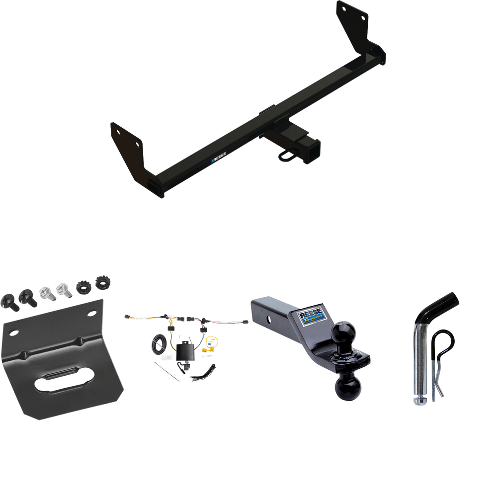 Fits 2021-2023 KIA Seltos Trailer Hitch Tow PKG w/ 4-Flat Wiring Harness + Dual Ball Ball Mount 1-7/8" & 2" Trailer Balls + Pin/Clip + Wiring Bracket By Reese Towpower