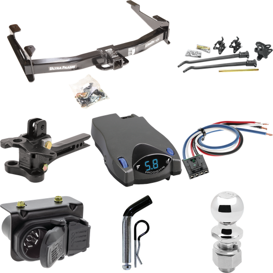 Fits 2007-2010 GMC Sierra 3500 HD Trailer Hitch Tow PKG w/ 17K Trunnion Bar Weight Distribution Hitch + Pin/Clip + 2-5/16" Ball + Tekonsha Prodigy P2 Brake Control + Generic BC Wiring Adapter + 7-Way RV Wiring By Draw-Tite