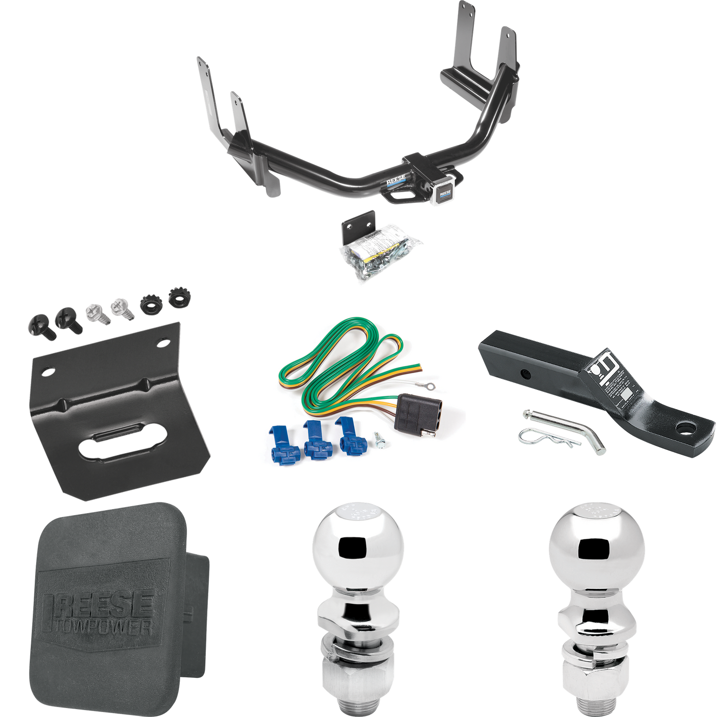 Fits 2004-2005 Ford F-150 Trailer Hitch Tow PKG w/ 4-Flat Wiring + Ball Mount w/ 2" Drop + 2" Ball + 2-5/16" Ball + Wiring Bracket + Hitch Cover By Reese Towpower