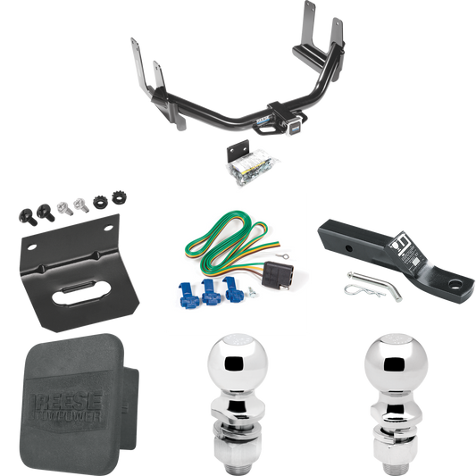 Fits 2004-2005 Ford F-150 Trailer Hitch Tow PKG w/ 4-Flat Wiring + Ball Mount w/ 2" Drop + 2" Ball + 2-5/16" Ball + Wiring Bracket + Hitch Cover By Reese Towpower