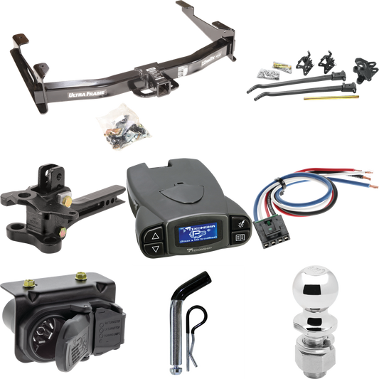 Fits 2007-2010 GMC Sierra 3500 HD Trailer Hitch Tow PKG w/ 17K Trunnion Bar Weight Distribution Hitch + Pin/Clip + 2-5/16" Ball + Tekonsha Prodigy P3 Brake Control + Generic BC Wiring Adapter + 7-Way RV Wiring By Draw-Tite