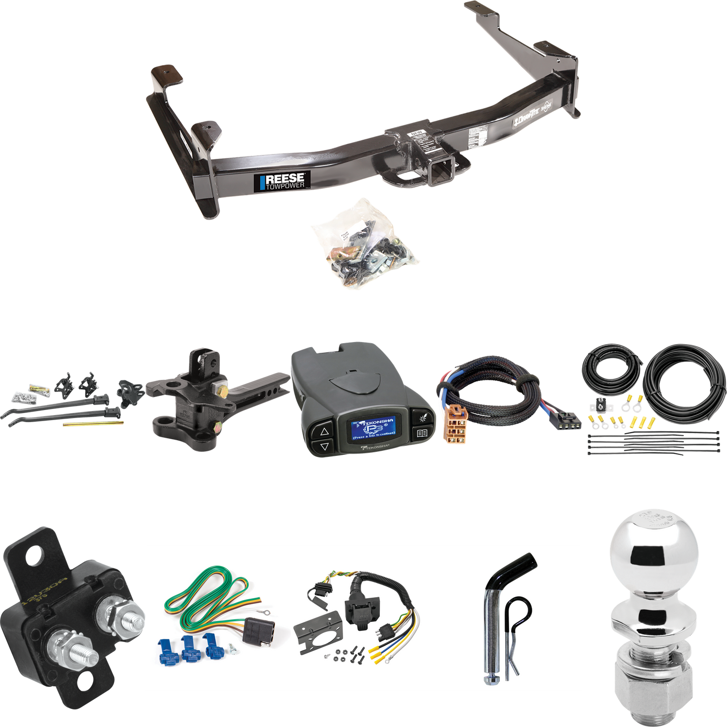 Fits 2001-2002 GMC Sierra 2500 HD Trailer Hitch Tow PKG w/ 17K Trunnion Bar Weight Distribution Hitch + Pin/Clip + 2-5/16" Ball + Tekonsha Prodigy P3 Brake Control + Plug & Play BC Adapter + 7-Way RV Wiring By Reese Towpower