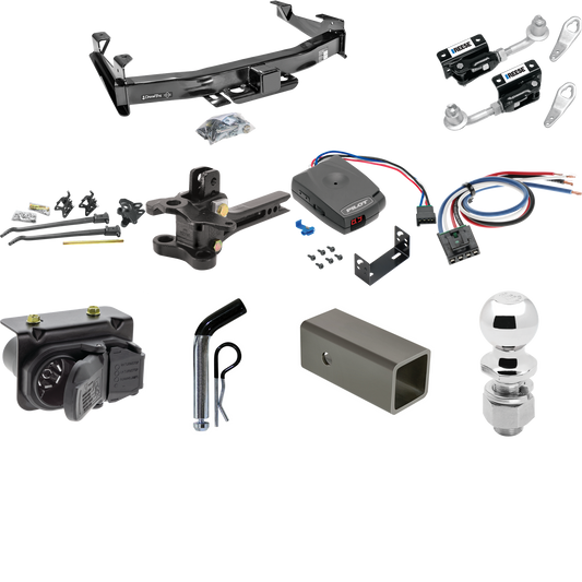 Fits 2007-2010 GMC Sierra 3500 HD Trailer Hitch Tow PKG w/ 17K Trunnion Bar Weight Distribution Hitch + Pin/Clip + Dual Cam Sway Control + 2-5/16" Ball + Pro Series Pilot Brake Control + Generic BC Wiring Adapter + 7-Way RV Wiring By Draw-Tite