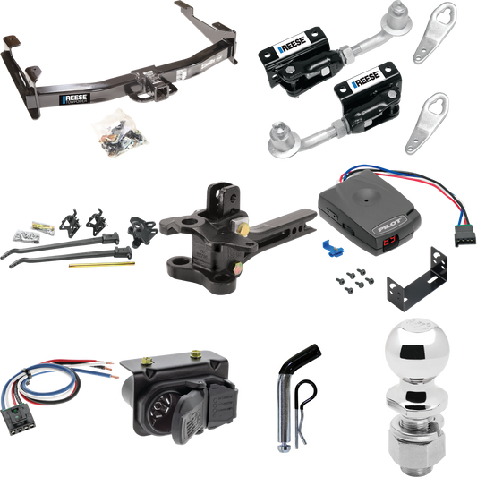 Fits 2007-2010 GMC Sierra 2500 HD Trailer Hitch Tow PKG w/ 17K Trunnion Bar Weight Distribution Hitch + Pin/Clip + Dual Cam Sway Control + 2-5/16" Ball + Pro Series Pilot Brake Control + Generic BC Wiring Adapter + 7-Way RV Wiring By Reese Towpower