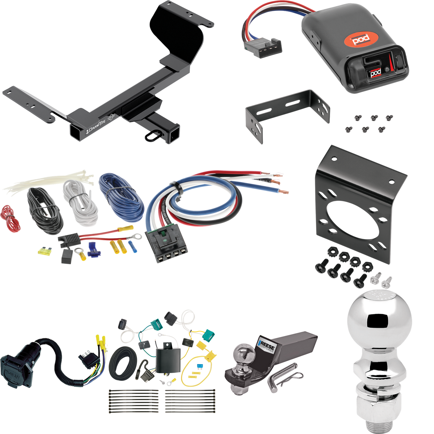 Fits 2018-2021 Chevrolet Equinox Trailer Hitch Tow PKG w/ Pro Series POD Brake Control + Generic BC Wiring Adapter + 7-Way RV Wiring + 2" & 2-5/16" Ball & Drop Mount (Excludes: Premier or Models w/1.6L Diesel Engine Models) By Draw-Tite