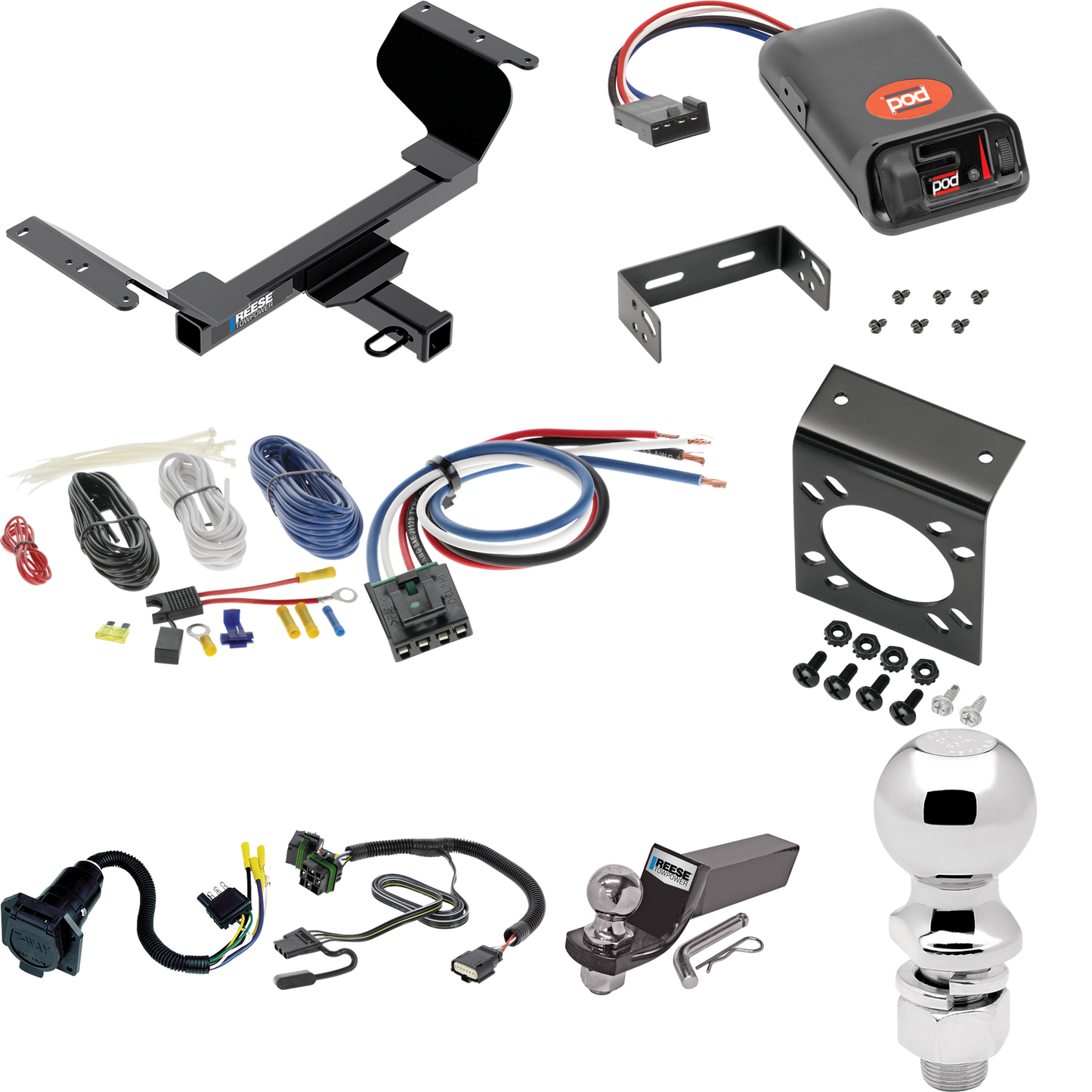 Fits 2018-2023 GMC Terrain Trailer Hitch Tow PKG w/ Pro Series POD Brake Control + Generic BC Wiring Adapter + 7-Way RV Wiring + 2" & 2-5/16" Ball & Drop Mount (Excludes: Diesel Engine Models) By Reese Towpower