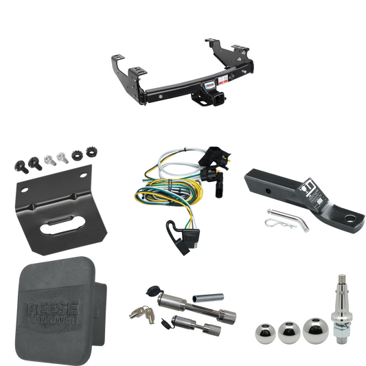 Fits 2000-2003 Ford F-150 Trailer Hitch Tow PKG w/ 4-Flat Wiring + Ball Mount w/ 2" Drop + Interchangeable Ball 1-7/8" & 2" & 2-5/16" + Wiring Bracket + Dual Hitch & Coupler Locks + Hitch Cover (For SuperCrew Models) By Reese Towpower