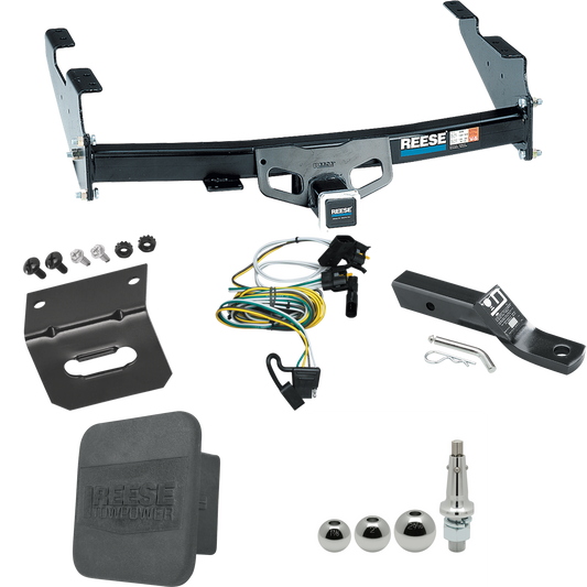 Fits 2004-2004 Ford F-150 Heritage Trailer Hitch Tow PKG w/ 4-Flat Wiring + Ball Mount w/ 2" Drop + Interchangeable Ball 1-7/8" & 2" & 2-5/16" + Wiring Bracket + Hitch Cover (For Flareside Models) By Reese Towpower