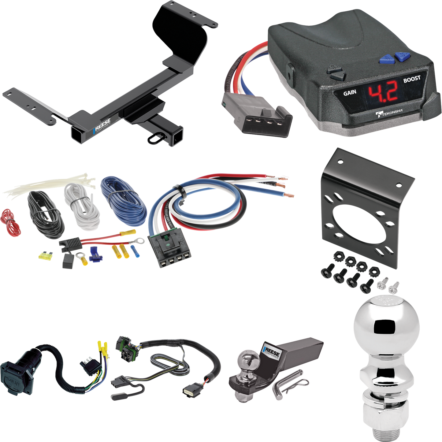 Fits 2022-2023 Chevrolet Equinox Trailer Hitch Tow PKG w/ Tekonsha BRAKE-EVN Brake Control + Generic BC Wiring Adapter + 7-Way RV Wiring + 2" & 2-5/16" Ball & Drop Mount (Excludes: Premier or Models w/1.6L Diesel Engine Models) By Reese Towpower