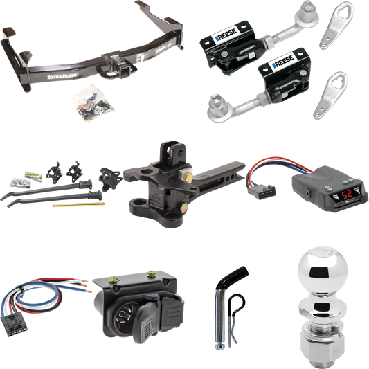 Fits 2007-2010 GMC Sierra 2500 HD Trailer Hitch Tow PKG w/ 17K Trunnion Bar Weight Distribution Hitch + Pin/Clip + Dual Cam Sway Control + 2-5/16" Ball + Tekonsha Brakeman IV Brake Control + Generic BC Wiring Adapter + 7-Way RV Wiring By Draw-Tite