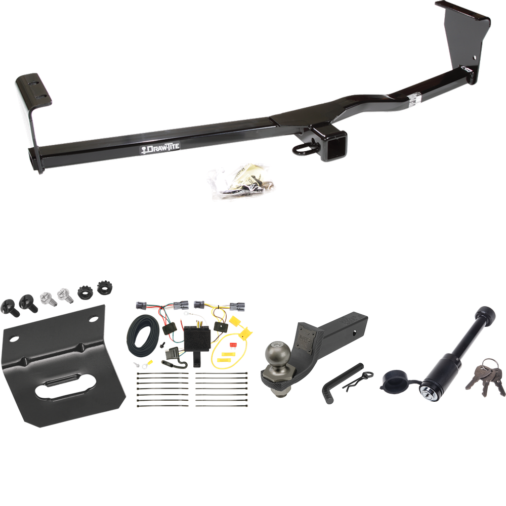 Fits 2011-2013 KIA Sorento Trailer Hitch Tow PKG w/ 4-Flat Wiring + Interlock Tactical Starter Kit w/ 2" Drop & 2" Ball + Tactical Dogbone Lock + Wiring Bracket (For LX, w/I4 Engine Models) By Draw-Tite