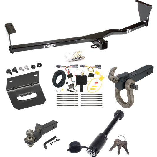 Fits 2011-2013 KIA Sorento Trailer Hitch Tow PKG w/ 4-Flat Wiring + Interlock Tactical Starter Kit w/ 2" Drop & 2" Ball + Tactical Hook & Shackle Mount + Tactical Dogbone Lock + Wiring Bracket (For Base, w/I4 Engine Models) By Draw-Tite