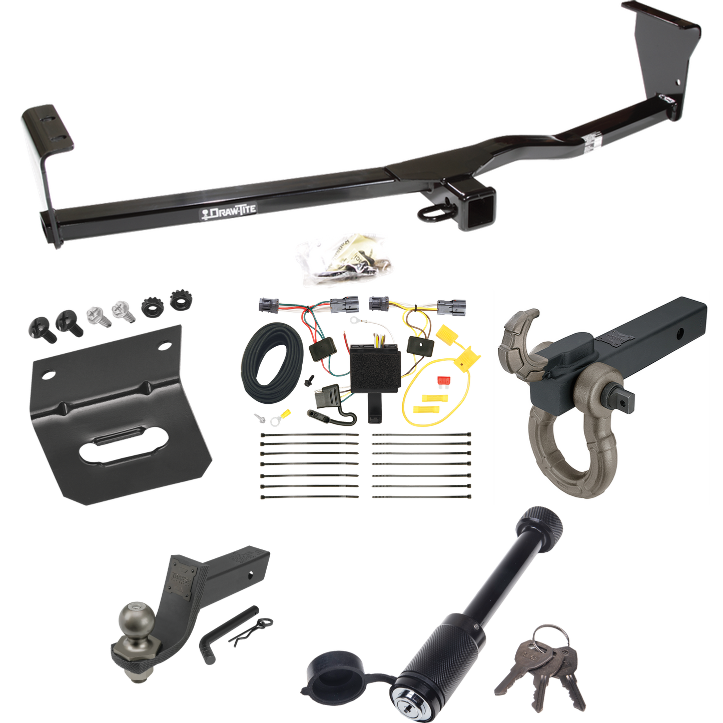 Fits 2011-2013 KIA Sorento Trailer Hitch Tow PKG w/ 4-Flat Wiring + Interlock Tactical Starter Kit w/ 3-1/4" Drop & 2" Ball + Tactical Hook & Shackle Mount + Tactical Dogbone Lock + Wiring Bracket (For EX, w/V6 Engine, Except w/Factory Tow Package Mo