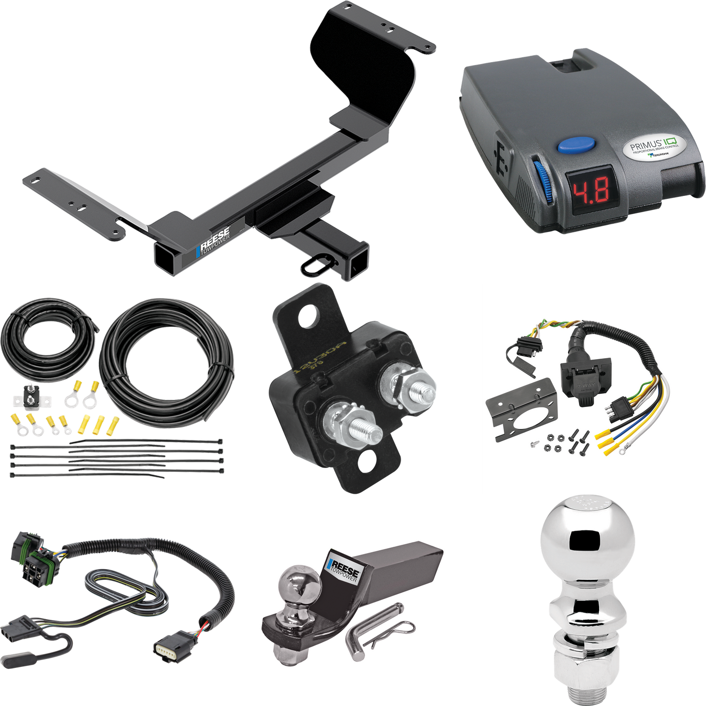 Fits 2022-2023 Chevrolet Equinox Trailer Hitch Tow PKG w/ Tekonsha Primus IQ Brake Control + 7-Way RV Wiring + 2" & 2-5/16" Ball & Drop Mount (Excludes: Premier or Models w/1.6L Diesel Engine Models) By Reese Towpower
