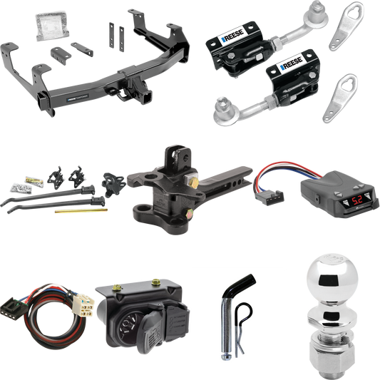 Fits 2015-2019 GMC Sierra 3500 HD Trailer Hitch Tow PKG w/ 17K Trunnion Bar Weight Distribution Hitch + Pin/Clip + Dual Cam Sway Control + 2-5/16" Ball + Tekonsha Brakeman IV Brake Control + Plug & Play BC Adapter + 7-Way RV Wiring By Reese Towpower