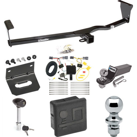 Fits 2011-2013 KIA Sorento Trailer Hitch Tow PKG w/ 4-Flat Wiring + Starter Kit Ball Mount w/ 2" Drop & 2" Ball + 1-7/8" Ball + Wiring Bracket + Hitch Lock + Hitch Cover (For EX, w/V6 Engine, Except w/Factory Tow Package Models) By Draw-Tite