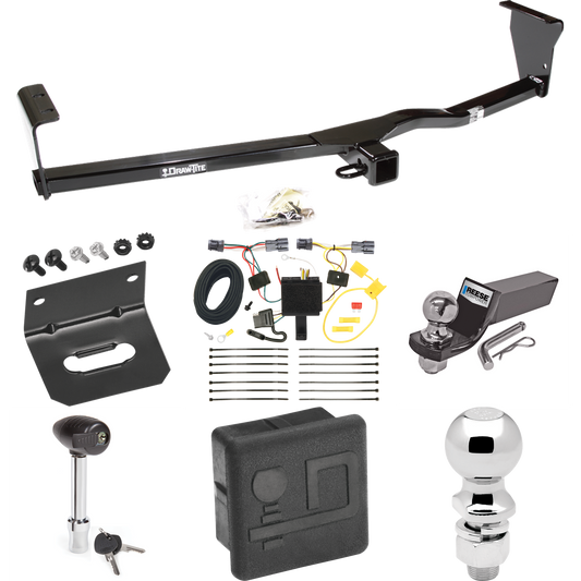 Fits 2011-2013 KIA Sorento Trailer Hitch Tow PKG w/ 4-Flat Wiring + Starter Kit Ball Mount w/ 2" Drop & 2" Ball + 2-5/16" Ball + Wiring Bracket + Hitch Lock + Hitch Cover (For EX, w/I4 Engine Models) By Draw-Tite