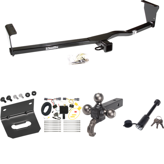 Fits 2011-2013 KIA Sorento Trailer Hitch Tow PKG w/ 4-Flat Wiring + Triple Ball Tactical Ball Mount 1-7/8" & 2" & 2-5/16" Balls w/ Tow Hook + Tactical Dogbone Lock + Wiring Bracket (For LX, w/I4 Engine Models) By Draw-Tite