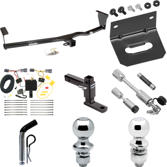 Fits 2011-2013 KIA Sorento Trailer Hitch Tow PKG w/ 4-Flat Wiring Harness + Adjustable Drop Rise Ball Mount + Pin/Clip + 2" Ball + 1-7/8" Ball + Dual Hitch & Coupler Locks (For LX, w/I4 Engine Models) By Draw-Tite