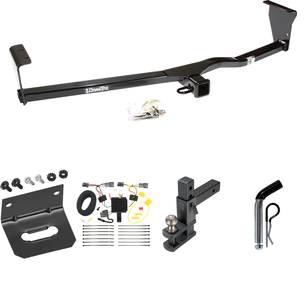 Fits 2011-2013 KIA Sorento Trailer Hitch Tow PKG w/ 4-Flat Wiring Harness + Adjustable Drop Rise Clevis Hitch Ball Mount w/ 2" Ball + Pin/Clip + Wiring Bracket (For Base, w/I4 Engine Models) By Draw-Tite