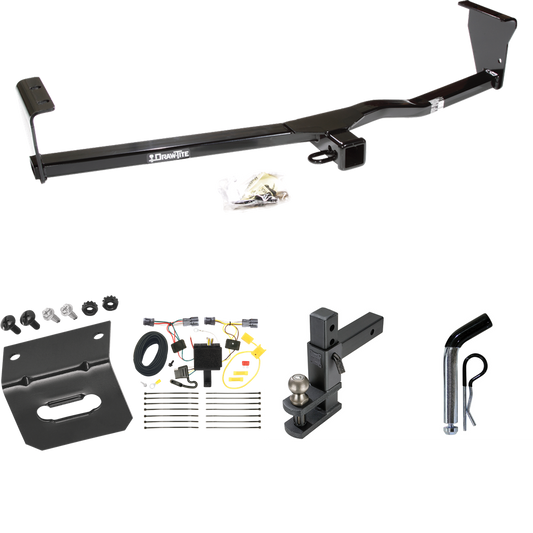 Fits 2011-2013 KIA Sorento Trailer Hitch Tow PKG w/ 4-Flat Wiring Harness + Adjustable Drop Rise Clevis Hitch Ball Mount w/ 2" Ball + Pin/Clip + Wiring Bracket (For Base, w/I4 Engine Models) By Draw-Tite