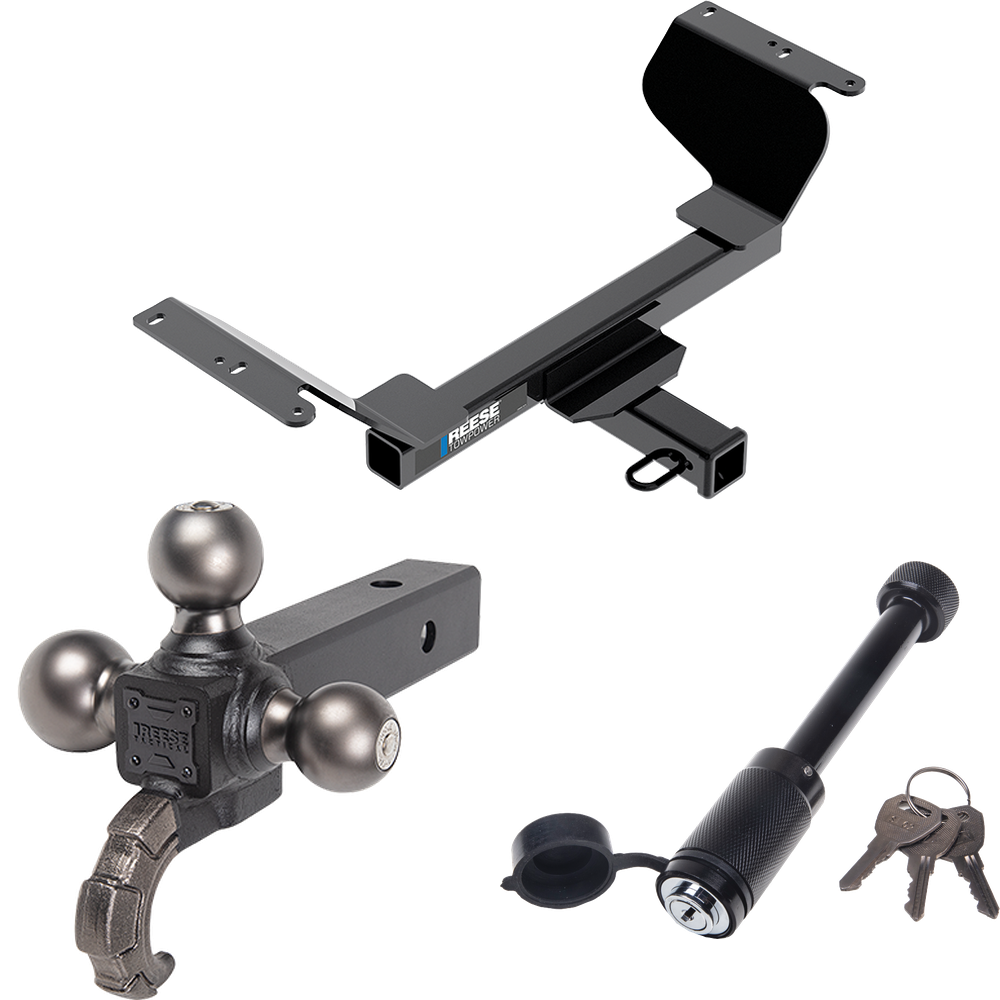 Fits 2018-2021 Chevrolet Equinox Trailer Hitch Tow PKG + Triple Ball Tactical Ball Mount 1-7/8" & 2" & 2-5/16" Balls w/ Tow Hook + Tactical Dogbone Lock (For Premier, Except Models w/1.6L Diesel Engine Models) By Reese Towpower