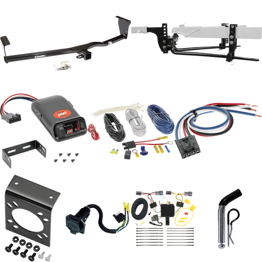 Fits 2011-2013 KIA Sorento Trailer Hitch Tow PKG w/ 6K Round Bar Weight Distribution Hitch w/ 2-5/16" Ball + Pin/Clip + Pro Series POD Brake Control + Generic BC Wiring Adapter + 7-Way RV Wiring (For EX, w/I4 Engine Models) By Draw-Tite