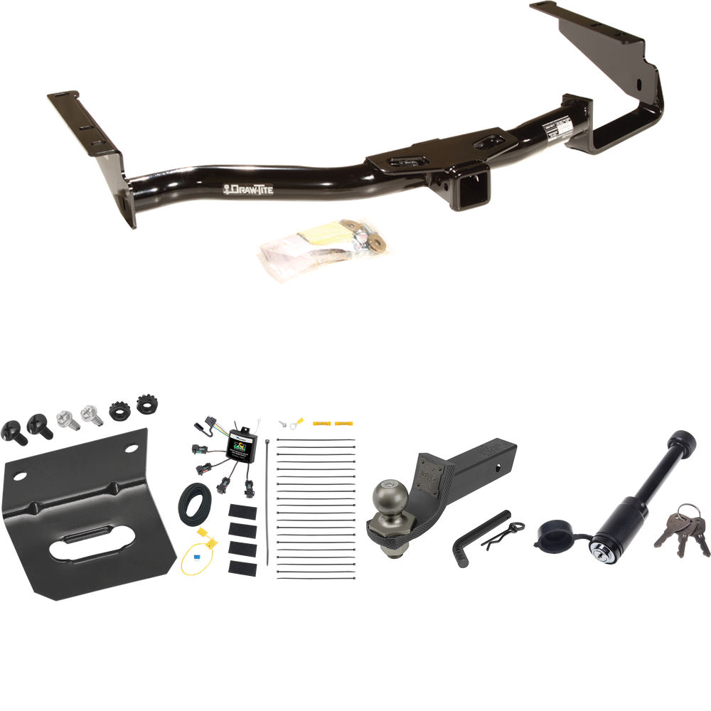 Fits 2006-2008 Lexus RX400h Trailer Hitch Tow PKG w/ 4-Flat Zero Contact "No Splice" Wiring + Interlock Tactical Starter Kit w/ 2" Drop & 2" Ball + Tactical Dogbone Lock + Wiring Bracket By Draw-Tite