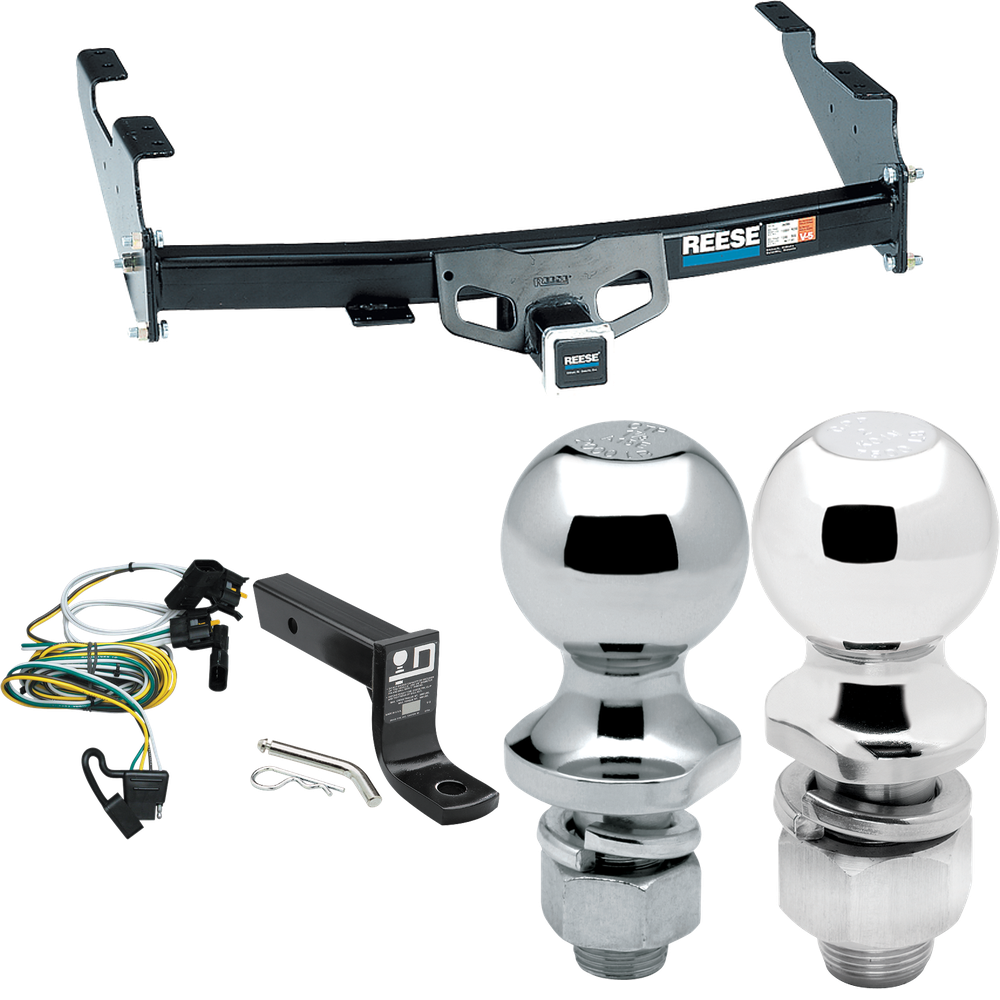 Fits 1997-2003 Ford F-150 Trailer Hitch Tow PKG w/ 4-Flat Wiring + Ball Mount w/ 4" Drop + 2" Ball + 1-7/8" Ball (For Flareside Models) By Reese Towpower