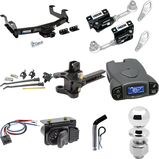 Fits 2011-2014 GMC Sierra 3500 HD Trailer Hitch Tow PKG w/ 17K Trunnion Bar Weight Distribution Hitch + Pin/Clip + Dual Cam Sway Control + 2-5/16" Ball + Tekonsha Prodigy P3 Brake Control + Generic BC Wiring Adapter + 7-Way RV Wiring By Reese Towpowe