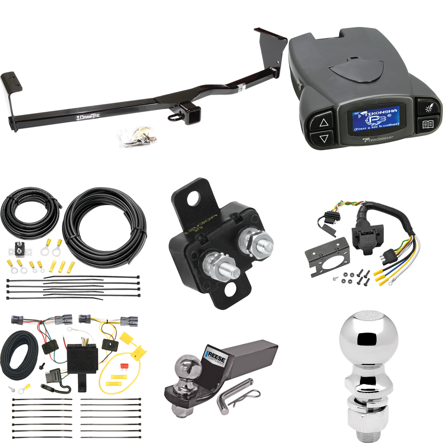 Fits 2011-2013 KIA Sorento Trailer Hitch Tow PKG w/ Tekonsha Prodigy P3 Brake Control + 7-Way RV Wiring + 2" & 2-5/16" Ball & Drop Mount (For EX, w/I4 Engine Models) By Draw-Tite