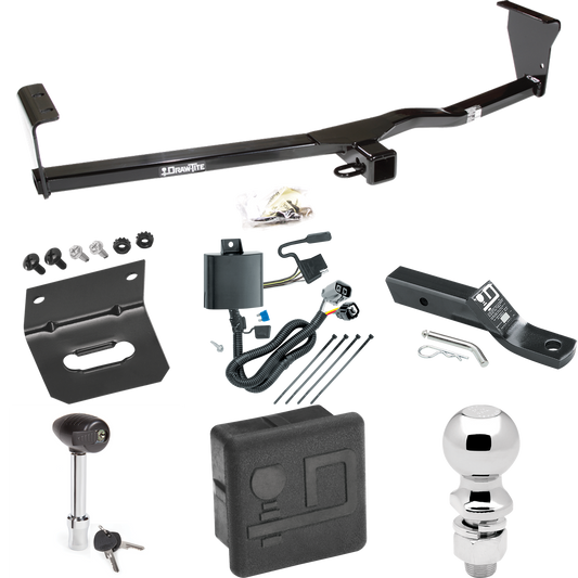 Fits 2011-2013 KIA Sorento Trailer Hitch Tow PKG w/ 4-Flat Wiring + Ball Mount w/ 2" Drop + 2-5/16" Ball + Wiring Bracket + Hitch Lock + Hitch Cover (For EX, w/V6 Engine, w/Factory Tow Package Models) By Draw-Tite