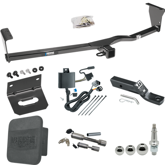 Fits 2011-2013 KIA Sorento Trailer Hitch Tow PKG w/ 4-Flat Wiring + Ball Mount w/ 2" Drop + Interchangeable Ball 1-7/8" & 2" & 2-5/16" + Wiring Bracket + Dual Hitch & Coupler Locks + Hitch Cover (For SX, w/V6 Engine Models) By Reese Towpower