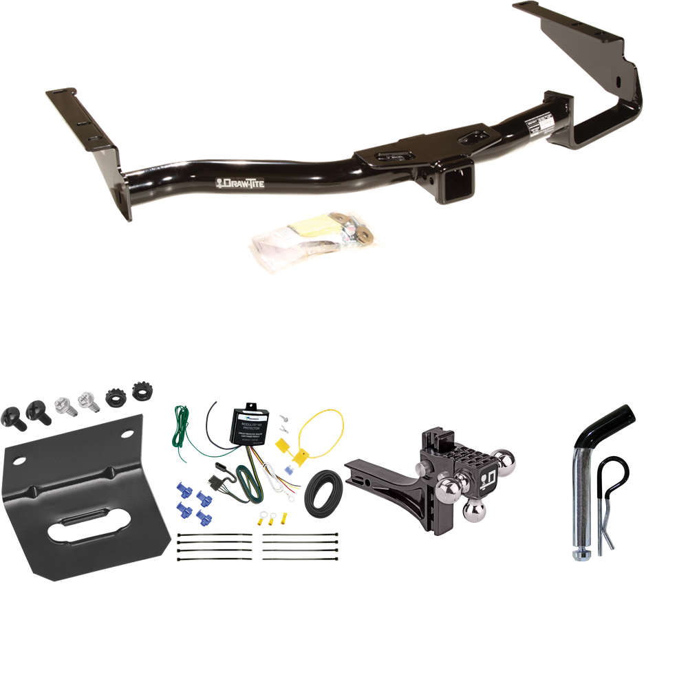 Fits 2006-2008 Lexus RX400h Trailer Hitch Tow PKG w/ 4-Flat Wiring Harness + Adjustable Drop Rise Triple Ball Ball Mount 1-7/8" & 2" & 2-5/16" Trailer Balls + Pin/Clip + Wiring Bracket By Draw-Tite