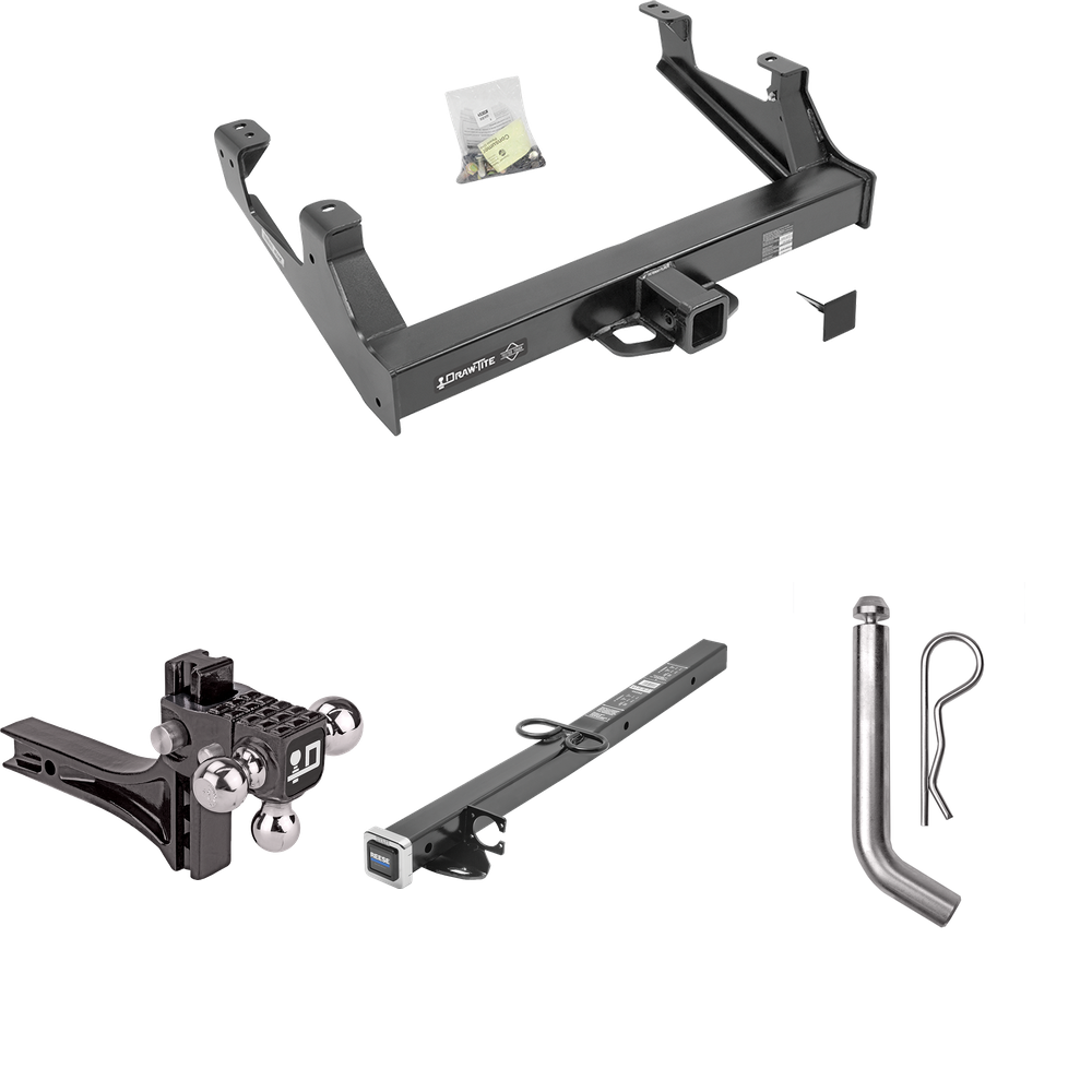 Fits 2015-2019 GMC Sierra 2500 HD Trailer Hitch Tow PKG w/ 2-1/2" to 2" Adapter 24" Length + Adjustable Drop Rise Triple Ball Ball Mount 1-7/8" & 2" & 2-5/16" Trailer Balls + Pin/Clip By Draw-Tite