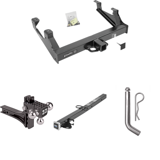 Fits 2015-2019 GMC Sierra 2500 HD Trailer Hitch Tow PKG w/ 2-1/2" to 2" Adapter 24" Length + Adjustable Drop Rise Triple Ball Ball Mount 1-7/8" & 2" & 2-5/16" Trailer Balls + Pin/Clip By Draw-Tite