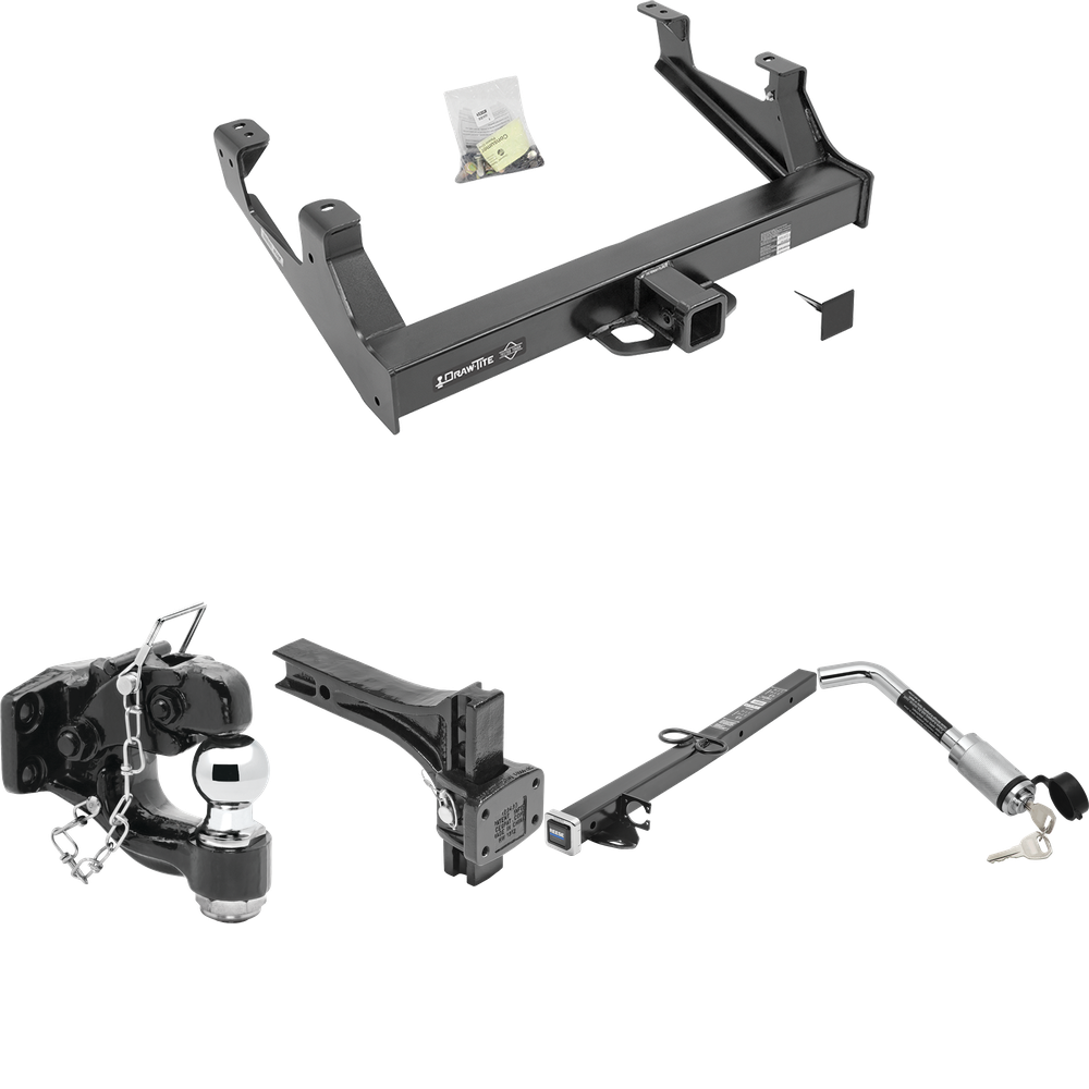 Se adapta al paquete de enganche de remolque GMC Sierra 3500 HD 2015-2019 con adaptador de 2-1/2" a 2" Longitud de 24" + Placa de montaje de gancho de pivote ajustable + Gancho de pivote y combinación de bola de 2" + Bloqueo de enganche de Draw-Tite