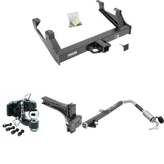 Fits 2015-2019 GMC Sierra 2500 HD Trailer Hitch Tow PKG w/ 2-1/2" to 2" Adapter 24" Length + Adjustable Pintle Hook Mounting Plate + Pintle Hook & 2-5/16" Ball Combination + Hitch Lock By Reese Towpower