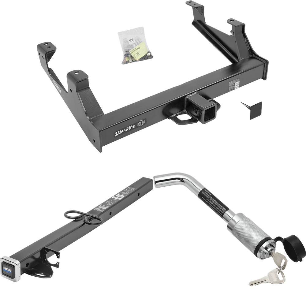 Fits 2015-2019 Chevrolet Silverado 2500 HD Trailer Hitch Tow PKG w/ 2-1/2" to 2" Adapter 24" Length + Hitch Lock By Draw-Tite