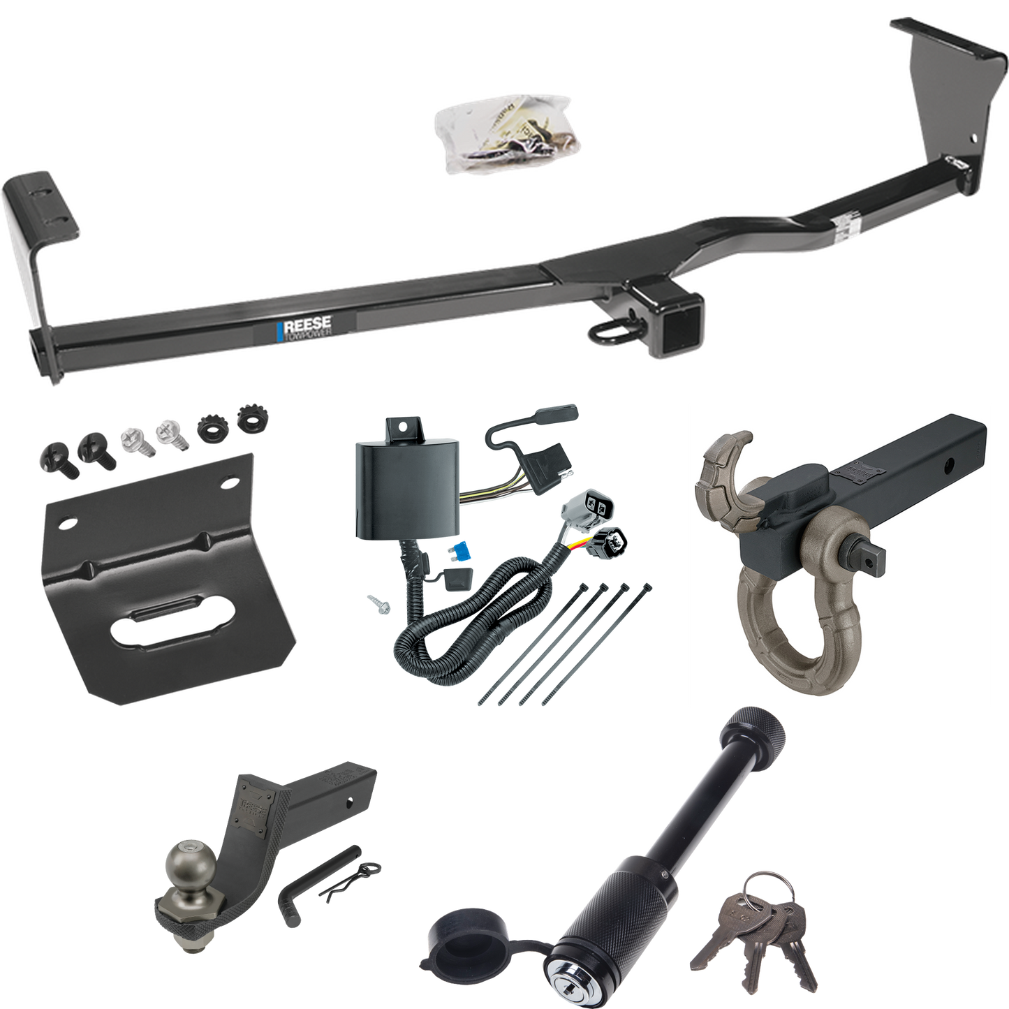 Fits 2011-2013 KIA Sorento Trailer Hitch Tow PKG w/ 4-Flat Wiring + Interlock Tactical Starter Kit w/ 3-1/4" Drop & 2" Ball + Tactical Hook & Shackle Mount + Tactical Dogbone Lock + Wiring Bracket (For SX, w/V6 Engine Models) By Reese Towpower