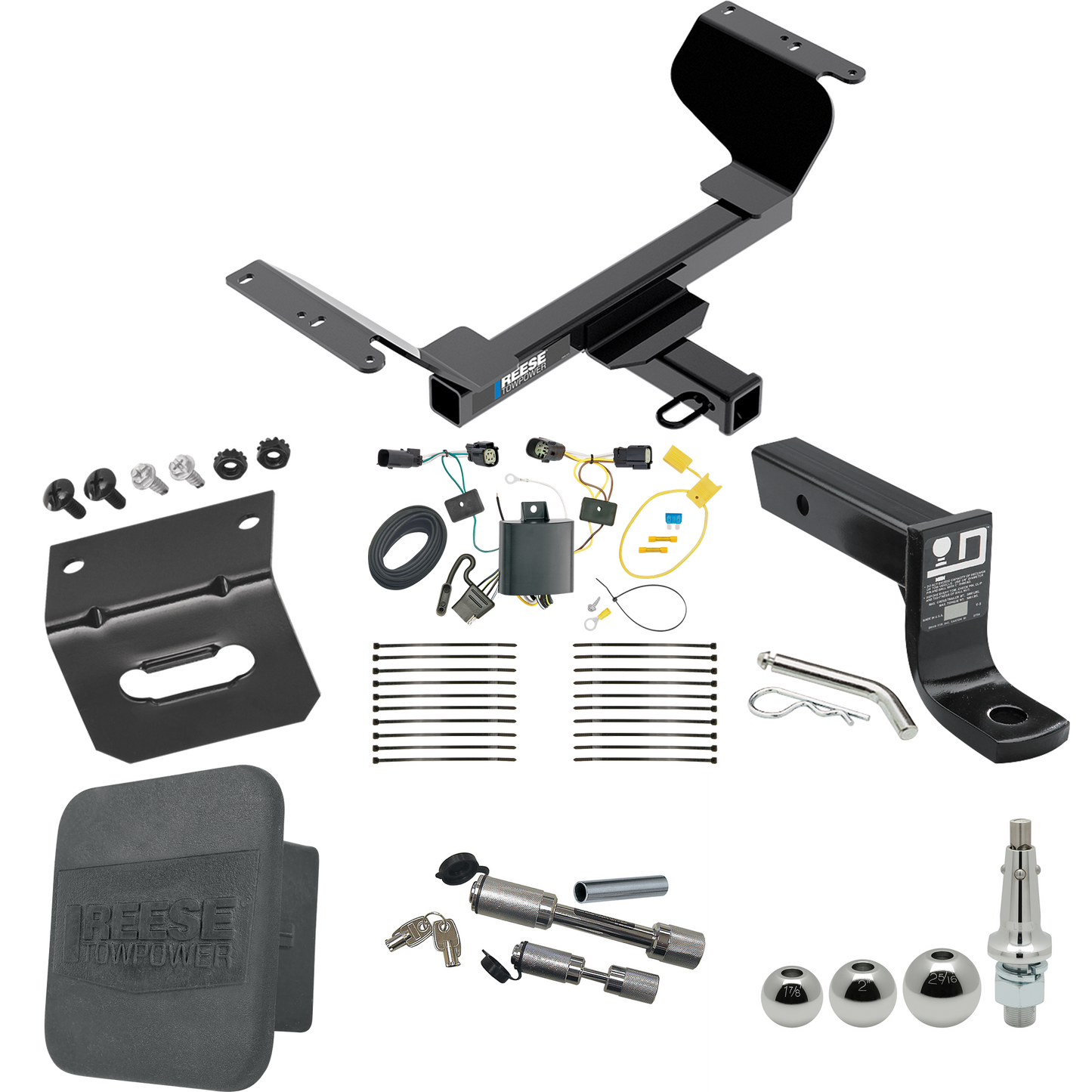 Fits 2018-2021 Chevrolet Equinox Trailer Hitch Tow PKG w/ 4-Flat Wiring + Ball Mount w/ 4" Drop + Interchangeable Ball 1-7/8" & 2" & 2-5/16" + Wiring Bracket + Dual Hitch & Coupler Locks + Hitch Cover (For Premier, Except Models w/1.6L Diesel Engine