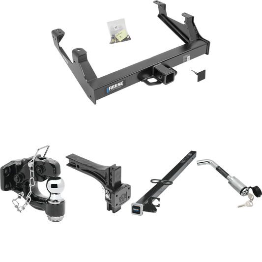 Fits 2015-2019 Chevrolet Silverado 3500 HD Trailer Hitch Tow PKG w/ 2-1/2" to 2" Adapter 41" Length + Adjustable Pintle Hook Mounting Plate + Pintle Hook & 2" Ball Combination + Hitch Lock By Reese Towpower