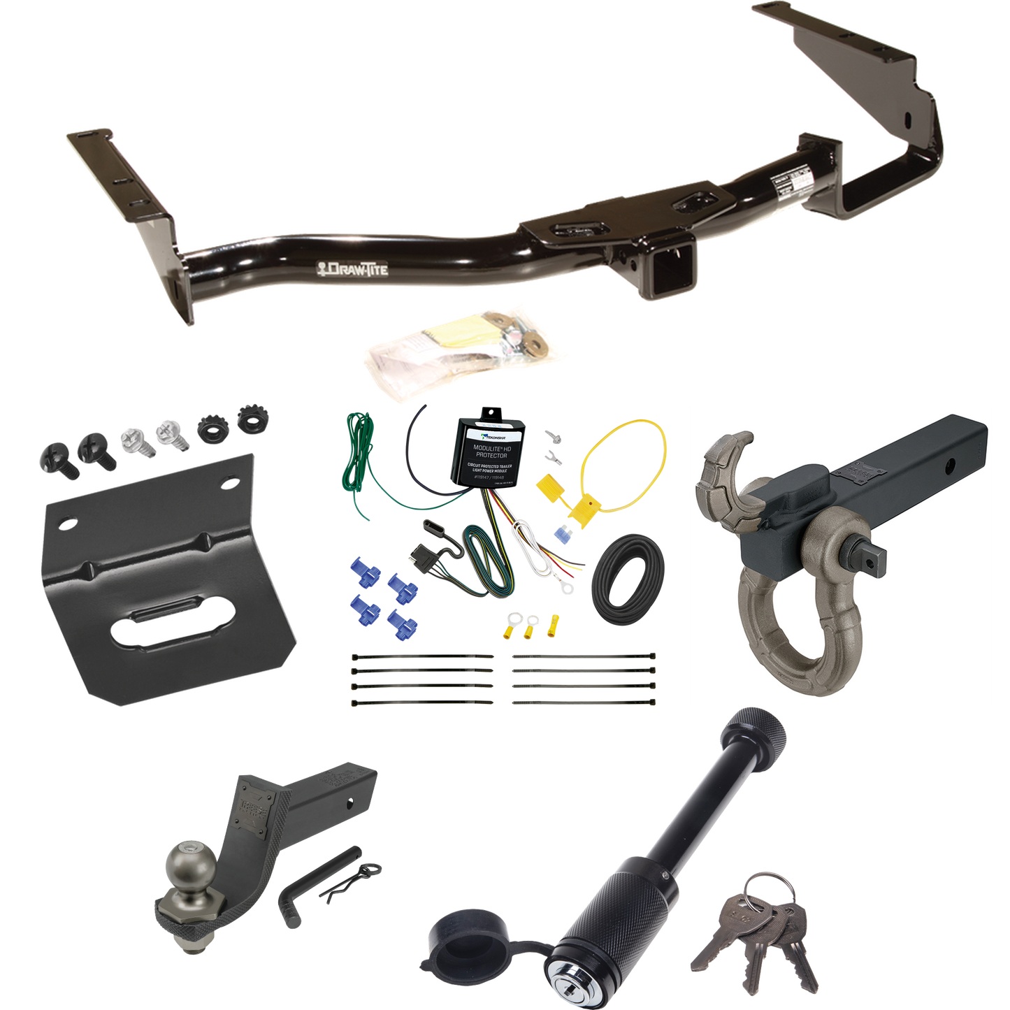 Fits 2006-2008 Lexus RX400h Trailer Hitch Tow PKG w/ 4-Flat Wiring + Interlock Tactical Starter Kit w/ 3-1/4" Drop & 2" Ball + Tactical Hook & Shackle Mount + Tactical Dogbone Lock + Wiring Bracket By Draw-Tite