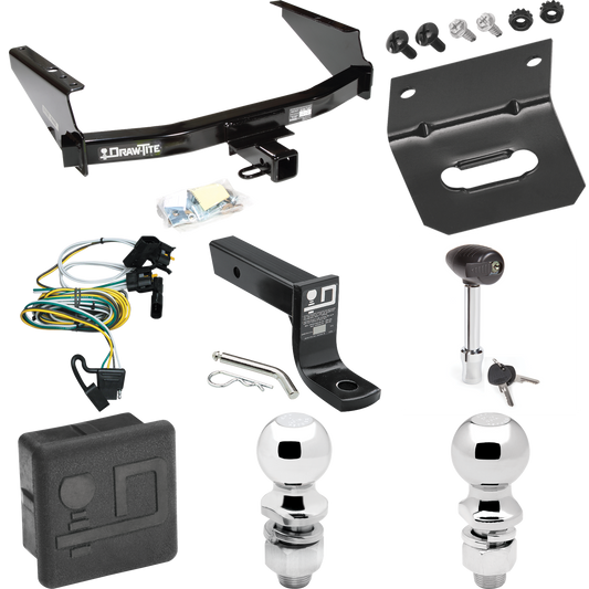 Fits 1997-2003 Ford F-150 Trailer Hitch Tow PKG w/ 4-Flat Wiring + Ball Mount w/ 4" Drop + 2" Ball + 2-5/16" Ball + Wiring Bracket + Hitch Lock + Hitch Cover (For Flareside Models) By Draw-Tite